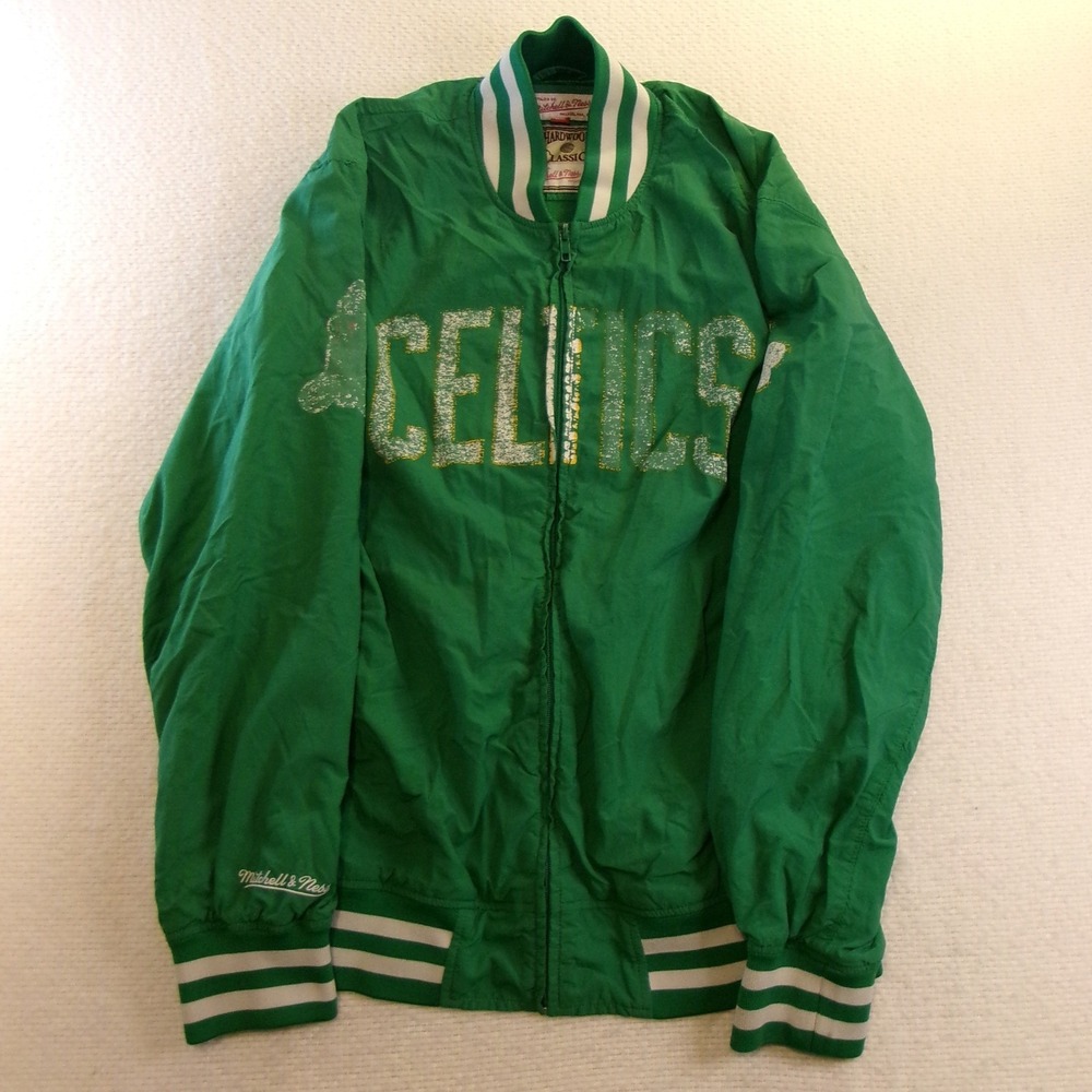 Mitchell & Ness Mens L Boston Celtics Jacket Green 1986 NBA Champion Windbreaker